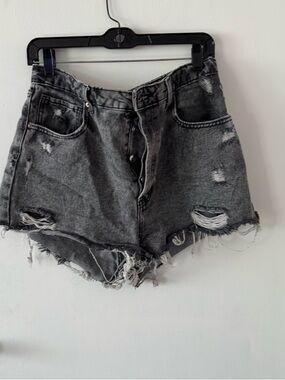 wild fable Black Wash Distressed High-Rise Denim Shorts